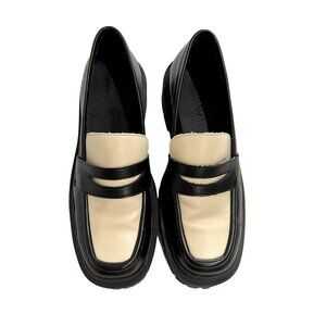 NWOB SVEGAN Mask Vegan Leather Platform Lug Loafer in Black White